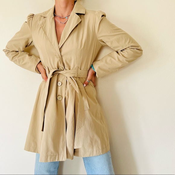 New Maurices Khaki Trench Coat Floral Liner Front Belt Pockets - Picture 5 of 10